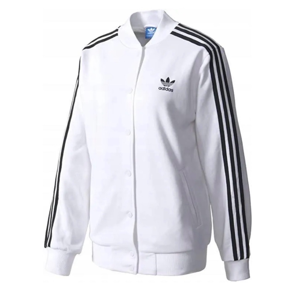 Adidas Women's White and Black Varsity Bomber Jacket